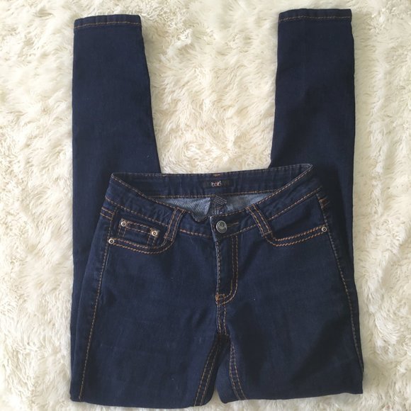 B.O.B Jeans Bob Womens Skinny Jeans Denim Low Rise Metal Logo